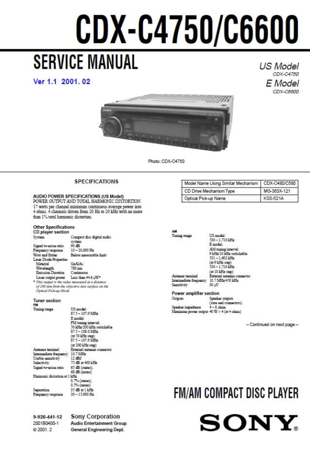CDX-C4750, CDX-C6600 Ver.1.1